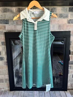 ASOS Green and White Striped Sleeveless Polo Dress